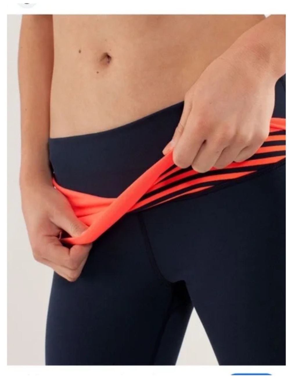 Lululemon Astro cropped Navy Leggings with Coral striped Foldover Waistband - Picture 3 of 10